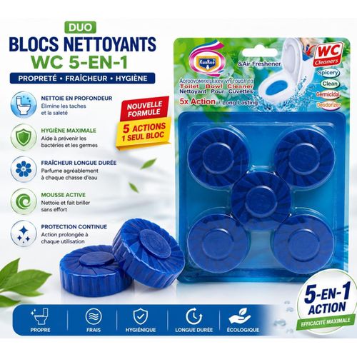 Lot de 2 Pastilles WC Nettoyantes Anti-Tartre Et Germicides - Pack De 5 Pièces