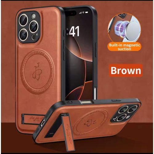 Coque iphone 12 pro marron support cuir mag a