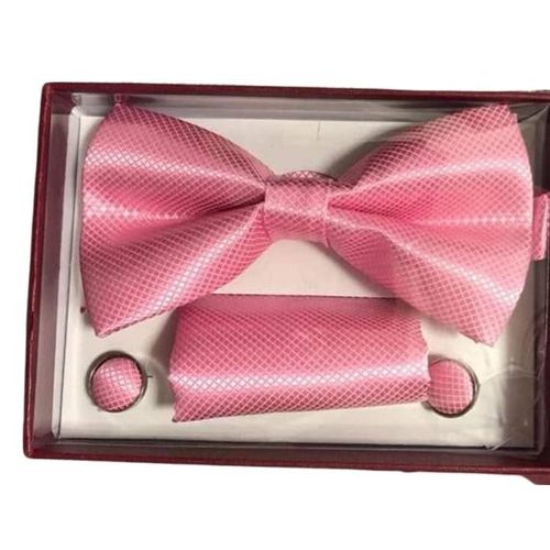 Coffret Nœud Papillon + Pochette + Bouton De Manchettes - Rose