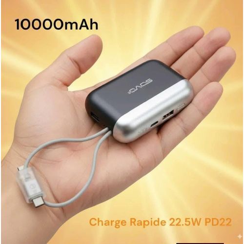 Super petit Power Bank de 10 000 mAh avec charge rapide 22.5W. Équipée de sorties Type C et iPhone